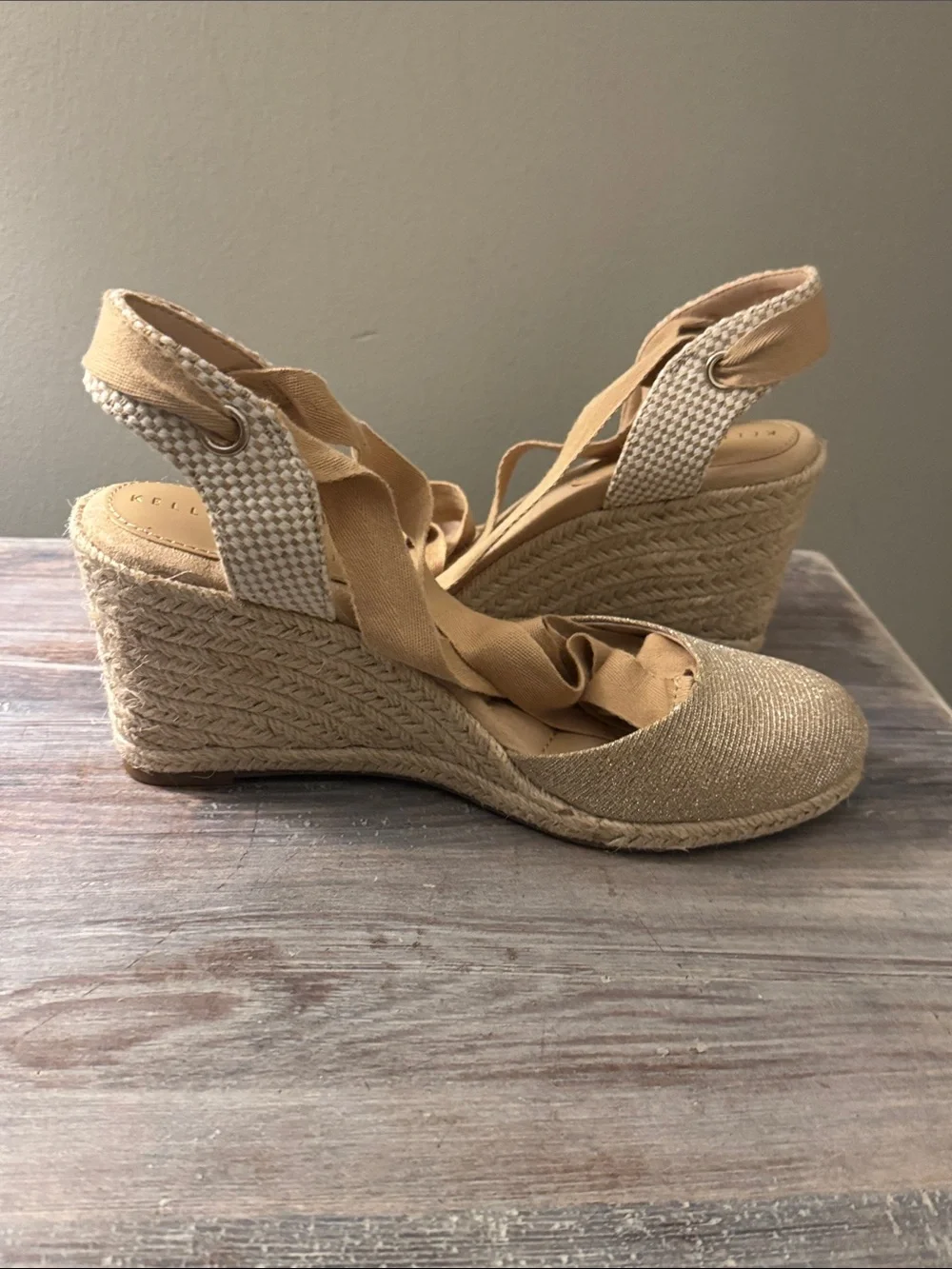 Kelly & Katie Cream Espadrille Wedge Ankle Tie Sandal